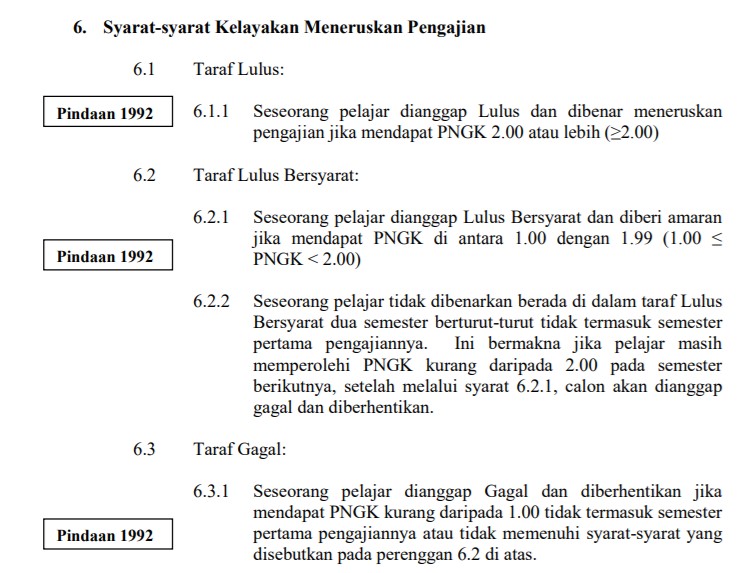 Prestasi akademik untuk meneruskan pengajian di universiti.Sumber: https://www.ukm.my/portal/